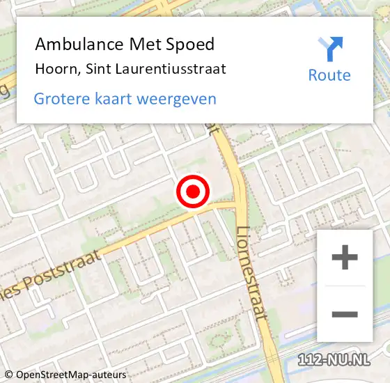 Locatie op kaart van de 112 melding: Ambulance Met Spoed Naar Hoorn, Sint Laurentiusstraat op 30 december 2022 04:07