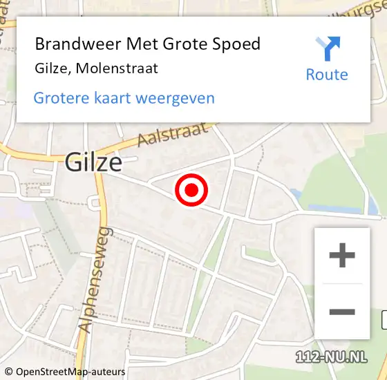 Locatie op kaart van de 112 melding: Brandweer Met Grote Spoed Naar Gilze, Molenstraat op 30 december 2022 04:19