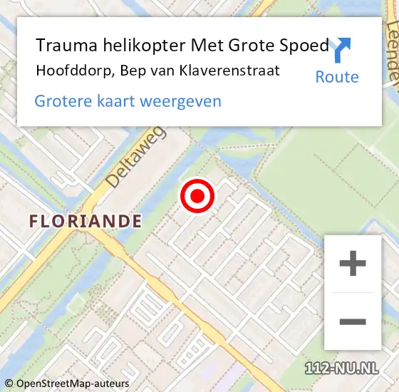 Locatie op kaart van de 112 melding: Trauma helikopter Met Grote Spoed Naar Hoofddorp, Bep van Klaverenstraat op 30 december 2022 04:23