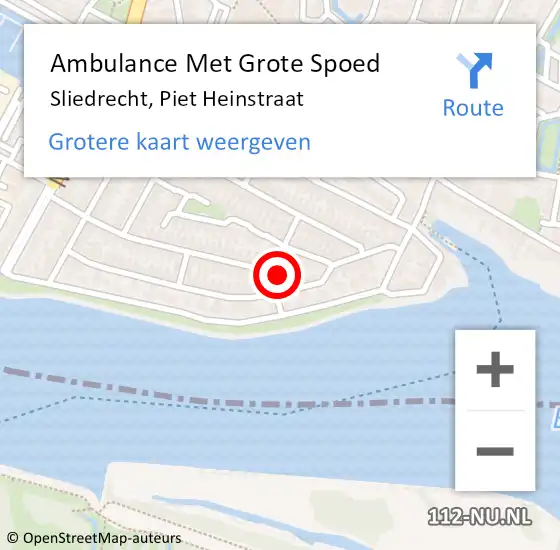 Locatie op kaart van de 112 melding: Ambulance Met Grote Spoed Naar Sliedrecht, Piet Heinstraat op 30 december 2022 04:27