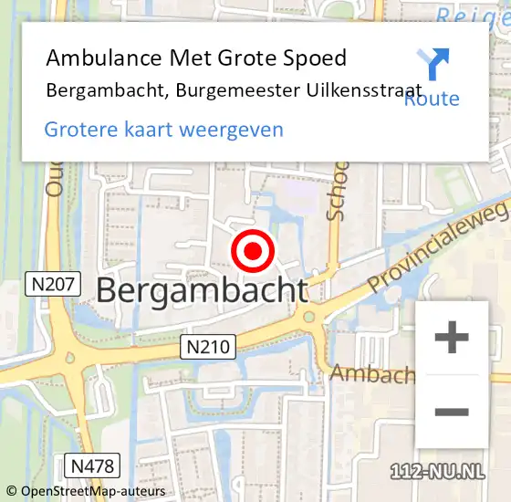 Locatie op kaart van de 112 melding: Ambulance Met Grote Spoed Naar Bergambacht, Burgemeester Uilkensstraat op 30 december 2022 04:58