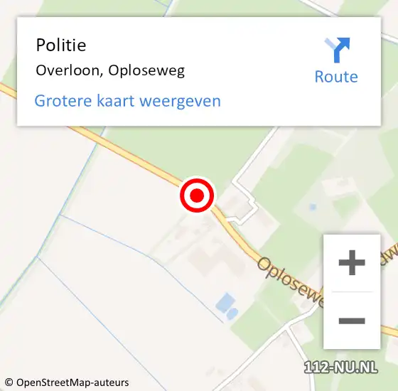 Locatie op kaart van de 112 melding: Politie Overloon, Oploseweg op 10 augustus 2014 10:50