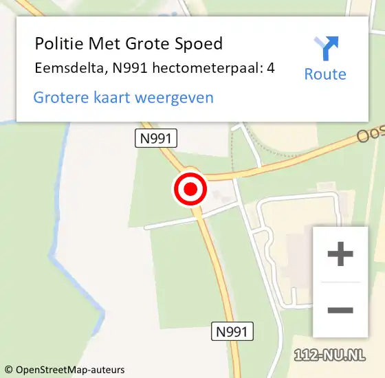 Locatie op kaart van de 112 melding: Politie Met Grote Spoed Naar Eemsdelta, N991 hectometerpaal: 4 op 30 december 2022 05:48