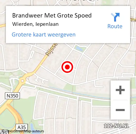 Locatie op kaart van de 112 melding: Brandweer Met Grote Spoed Naar Wierden, Iepenlaan op 30 december 2022 06:35