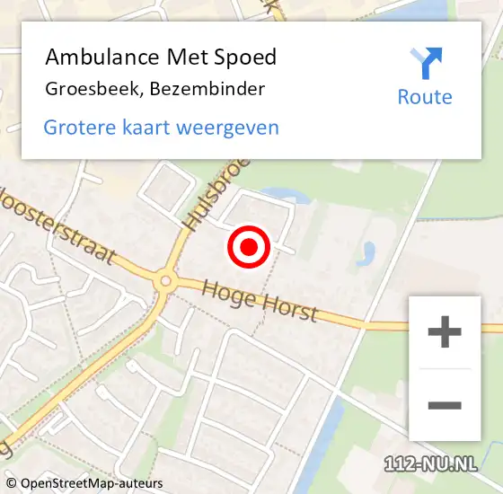 Locatie op kaart van de 112 melding: Ambulance Met Spoed Naar Groesbeek, Bezembinder op 30 december 2022 06:51