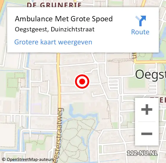 Locatie op kaart van de 112 melding: Ambulance Met Grote Spoed Naar Oegstgeest, Duinzichtstraat op 30 december 2022 07:56