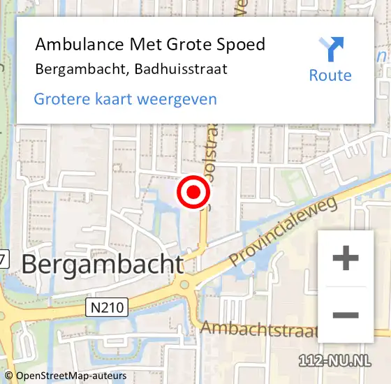 Locatie op kaart van de 112 melding: Ambulance Met Grote Spoed Naar Bergambacht, Badhuisstraat op 30 december 2022 08:18