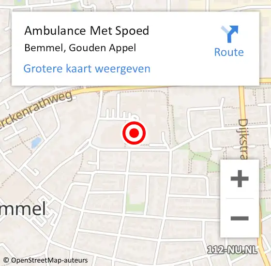 Locatie op kaart van de 112 melding: Ambulance Met Spoed Naar Bemmel, Gouden Appel op 30 december 2022 08:40