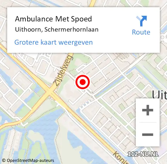Locatie op kaart van de 112 melding: Ambulance Met Spoed Naar Uithoorn, Schermerhornlaan op 10 augustus 2014 11:08