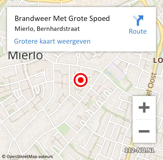 Locatie op kaart van de 112 melding: Brandweer Met Grote Spoed Naar Mierlo, Bernhardstraat op 30 december 2022 09:27