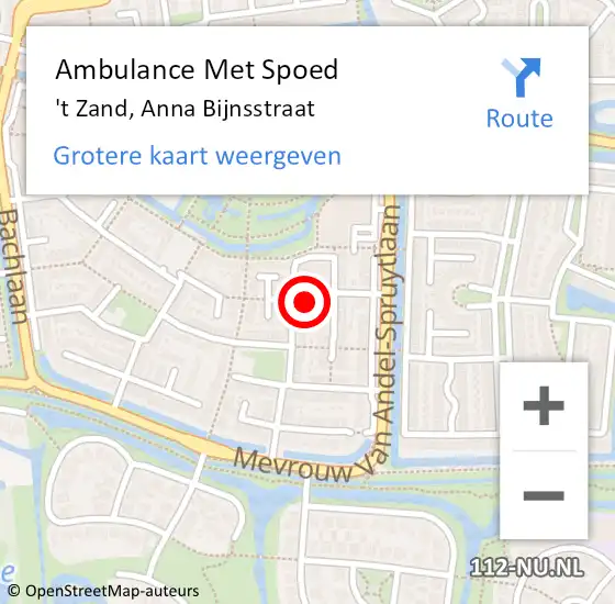 Locatie op kaart van de 112 melding: Ambulance Met Spoed Naar 't Zand, Anna Bijnsstraat op 10 augustus 2014 11:10