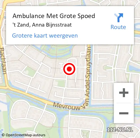 Locatie op kaart van de 112 melding: Ambulance Met Grote Spoed Naar 't Zand, Anna Bijnsstraat op 10 augustus 2014 11:11