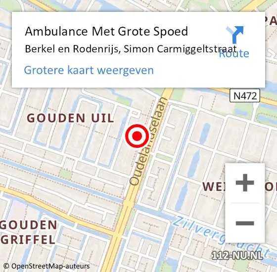 Locatie op kaart van de 112 melding: Ambulance Met Grote Spoed Naar Berkel en Rodenrijs, Simon Carmiggeltstraat op 30 december 2022 09:57