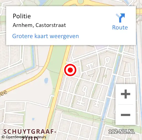 Locatie op kaart van de 112 melding: Politie Arnhem, Castorstraat op 30 december 2022 10:15