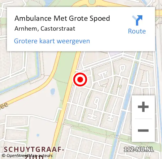 Locatie op kaart van de 112 melding: Ambulance Met Grote Spoed Naar Arnhem, Castorstraat op 30 december 2022 10:16