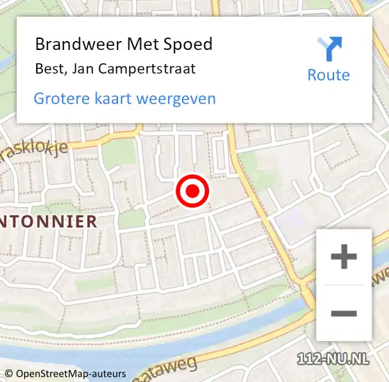 Locatie op kaart van de 112 melding: Brandweer Met Spoed Naar Best, Jan Campertstraat op 30 december 2022 10:18