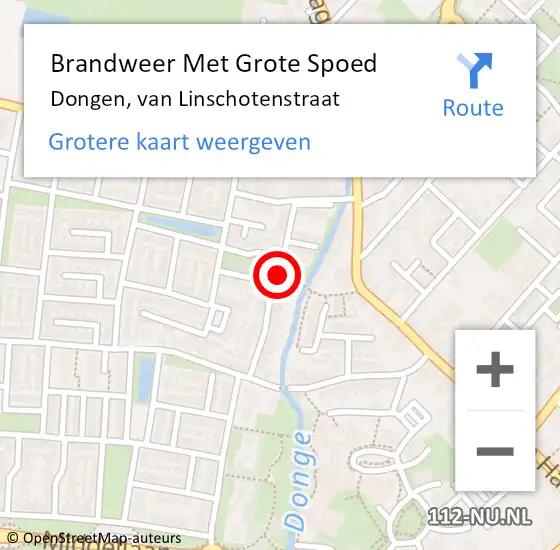 Locatie op kaart van de 112 melding: Brandweer Met Grote Spoed Naar Dongen, van Linschotenstraat op 30 december 2022 11:53