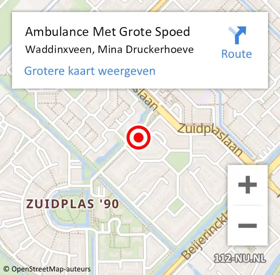 Locatie op kaart van de 112 melding: Ambulance Met Grote Spoed Naar Waddinxveen, Mina Druckerhoeve op 30 december 2022 12:10