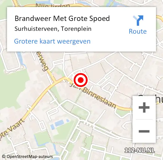 Locatie op kaart van de 112 melding: Brandweer Met Grote Spoed Naar Surhuisterveen, Torenplein op 10 augustus 2014 11:30