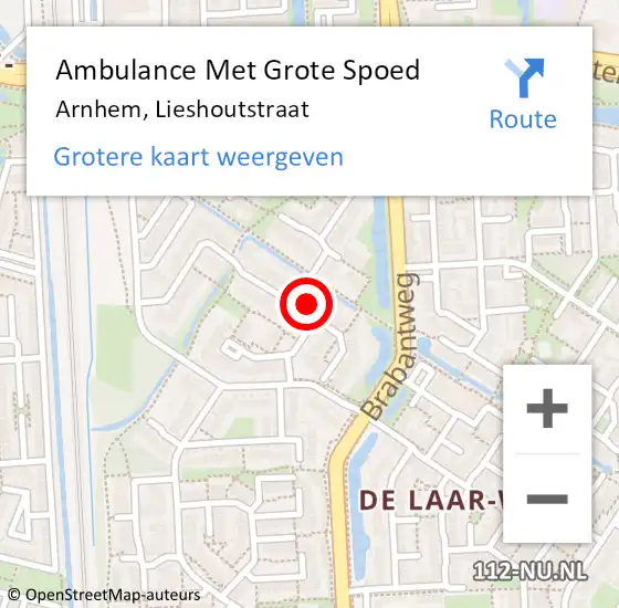 Locatie op kaart van de 112 melding: Ambulance Met Grote Spoed Naar Arnhem, Lieshoutstraat op 30 december 2022 12:21