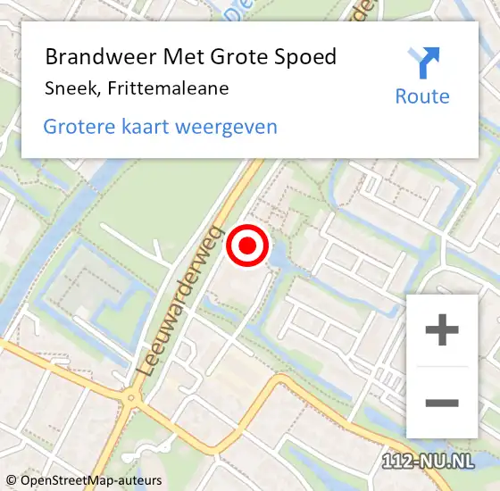 Locatie op kaart van de 112 melding: Brandweer Met Grote Spoed Naar Sneek, Frittemaleane op 30 december 2022 12:33