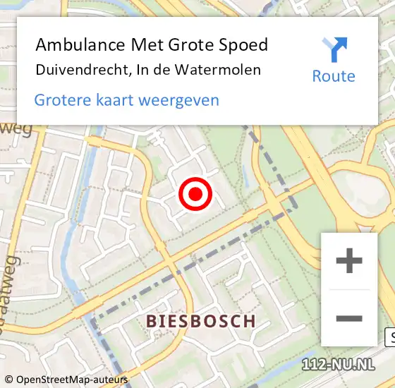 Locatie op kaart van de 112 melding: Ambulance Met Grote Spoed Naar Duivendrecht, In de Watermolen op 30 december 2022 12:36