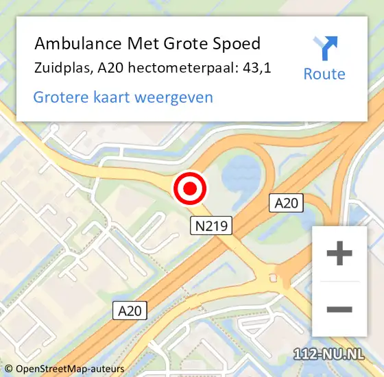 Locatie op kaart van de 112 melding: Ambulance Met Grote Spoed Naar Zuidplas, A20 hectometerpaal: 43,1 op 30 december 2022 12:52