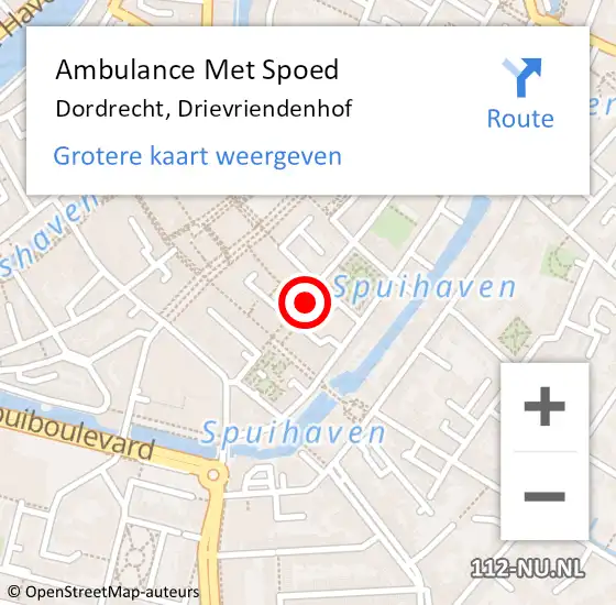 Locatie op kaart van de 112 melding: Ambulance Met Spoed Naar Dordrecht, Drievriendenhof op 30 december 2022 13:12