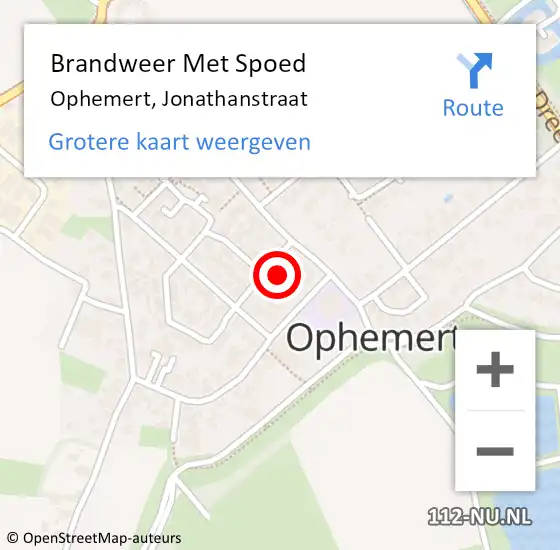 Locatie op kaart van de 112 melding: Brandweer Met Spoed Naar Ophemert, Jonathanstraat op 30 december 2022 13:16