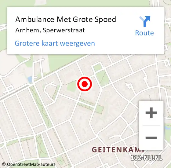 Locatie op kaart van de 112 melding: Ambulance Met Grote Spoed Naar Arnhem, Sperwerstraat op 30 december 2022 13:30