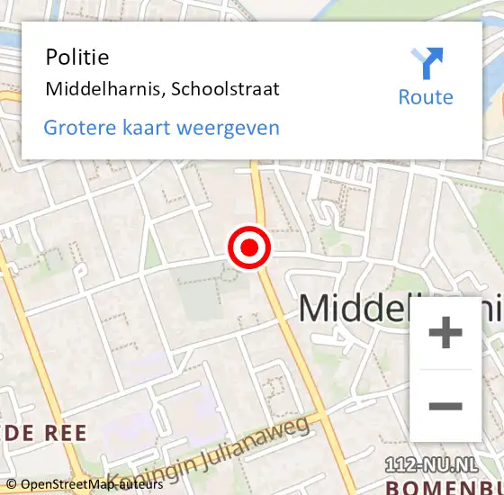 Locatie op kaart van de 112 melding: Politie Middelharnis, Schoolstraat op 30 december 2022 13:33