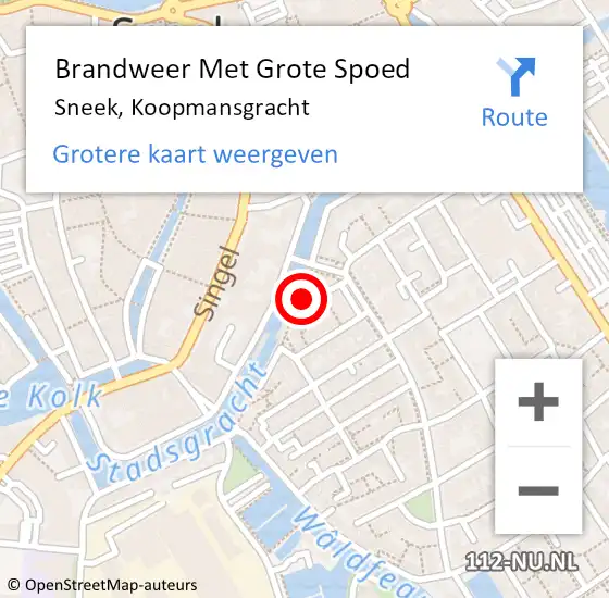 Locatie op kaart van de 112 melding: Brandweer Met Grote Spoed Naar Sneek, Koopmansgracht op 30 december 2022 13:36