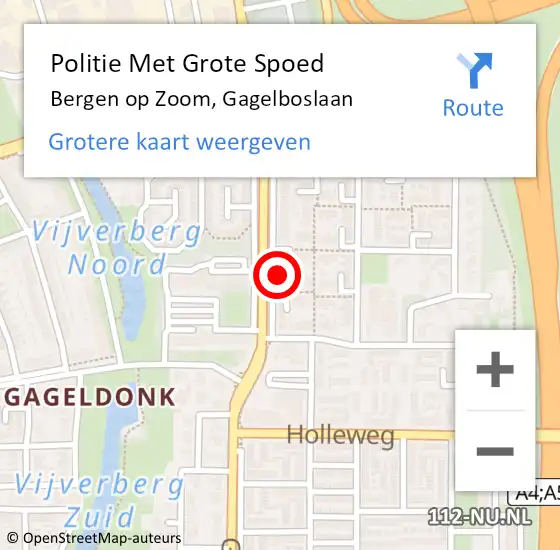 Locatie op kaart van de 112 melding: Politie Met Grote Spoed Naar Bergen op Zoom, Gagelboslaan op 30 december 2022 13:50