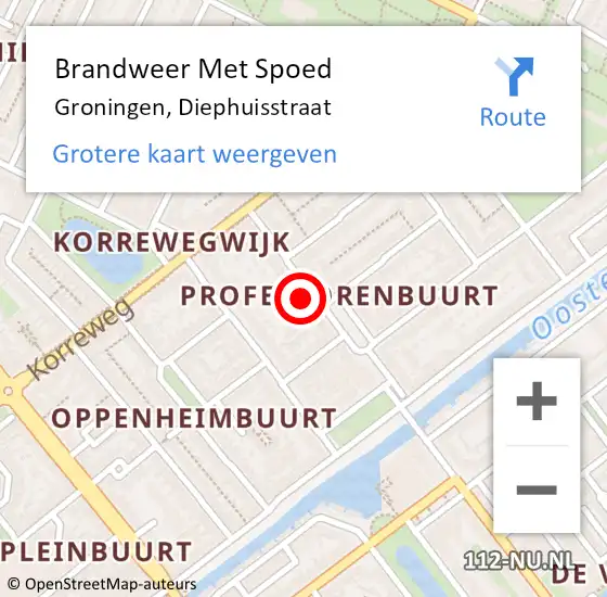 Locatie op kaart van de 112 melding: Brandweer Met Spoed Naar Groningen, Diephuisstraat op 30 december 2022 13:57