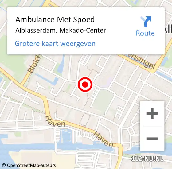 Locatie op kaart van de 112 melding: Ambulance Met Spoed Naar Alblasserdam, Makado-Center op 30 december 2022 14:14