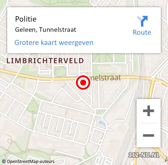 Locatie op kaart van de 112 melding: Politie Geleen, Tunnelstraat op 30 december 2022 14:29