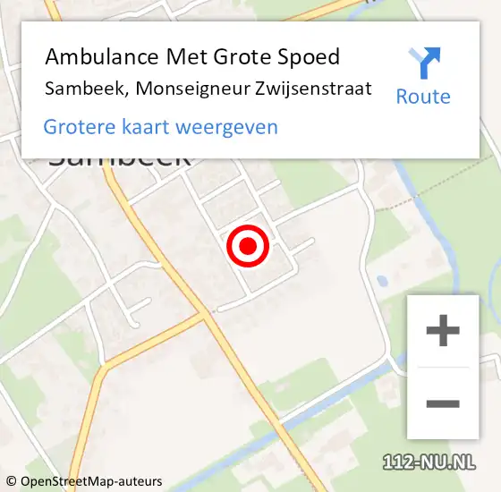 Locatie op kaart van de 112 melding: Ambulance Met Grote Spoed Naar Sambeek, Monseigneur Zwijsenstraat op 30 december 2022 14:37