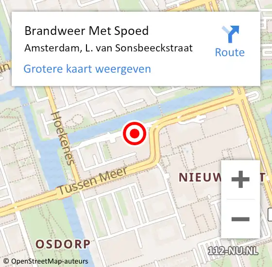 Locatie op kaart van de 112 melding: Brandweer Met Spoed Naar Amsterdam, L. van Sonsbeeckstraat op 30 december 2022 14:53