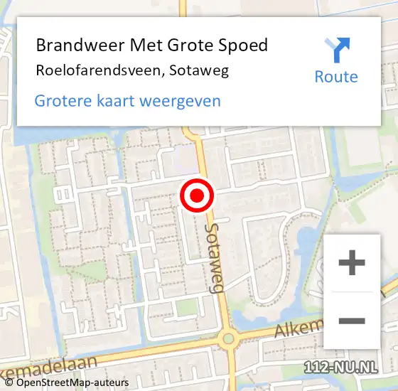 Locatie op kaart van de 112 melding: Brandweer Met Grote Spoed Naar Roelofarendsveen, Sotaweg op 30 december 2022 15:00