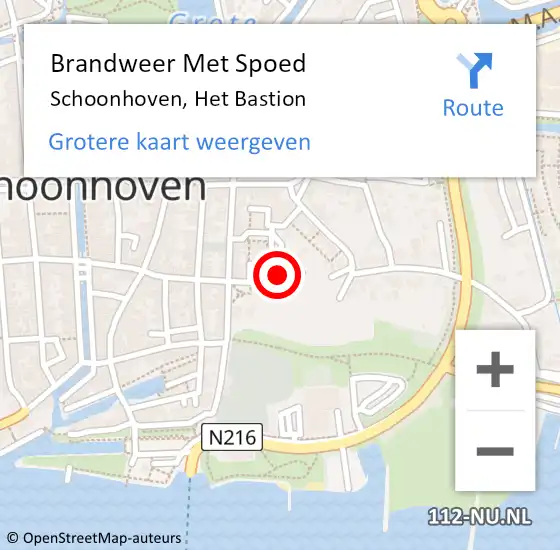 Locatie op kaart van de 112 melding: Brandweer Met Spoed Naar Schoonhoven, Het Bastion op 30 december 2022 15:02