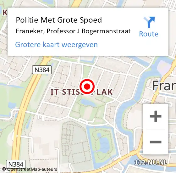 Locatie op kaart van de 112 melding: Politie Met Grote Spoed Naar Franeker, Professor J Bogermanstraat op 30 december 2022 15:07