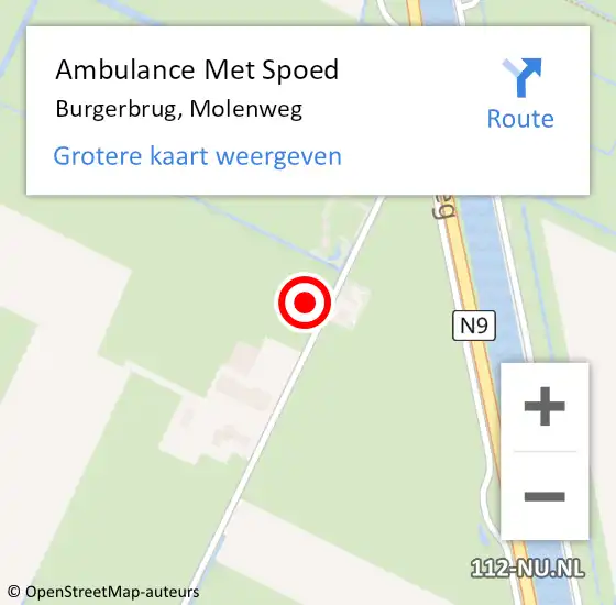 Locatie op kaart van de 112 melding: Ambulance Met Spoed Naar Burgerbrug, Molenweg op 30 december 2022 15:15