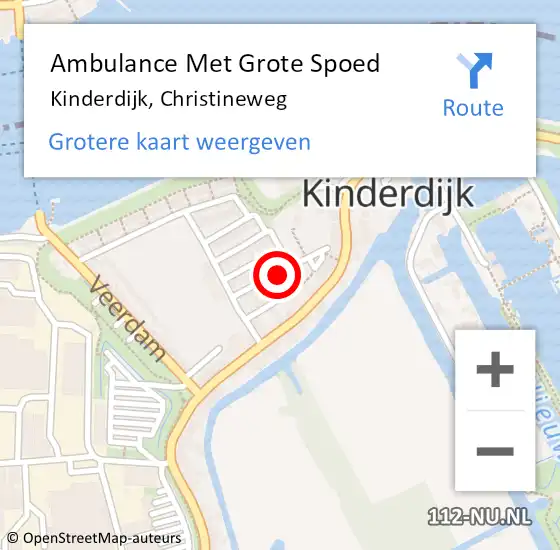 Locatie op kaart van de 112 melding: Ambulance Met Grote Spoed Naar Kinderdijk, Christineweg op 30 december 2022 15:17