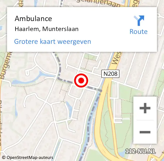 Locatie op kaart van de 112 melding: Ambulance Haarlem, Munterslaan op 30 december 2022 15:42