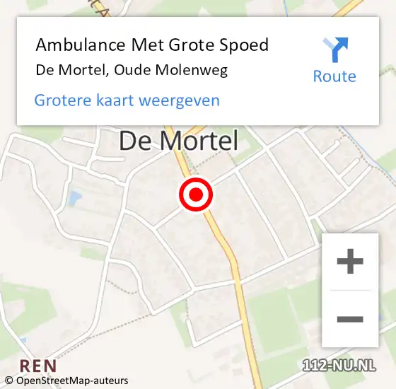 Locatie op kaart van de 112 melding: Ambulance Met Grote Spoed Naar De Mortel, Oude Molenweg op 10 augustus 2014 12:08