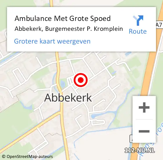 Locatie op kaart van de 112 melding: Ambulance Met Grote Spoed Naar Abbekerk, Burgemeester P. Kromplein op 30 december 2022 16:24