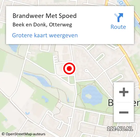 Locatie op kaart van de 112 melding: Brandweer Met Spoed Naar Beek en Donk, Otterweg op 30 december 2022 16:47
