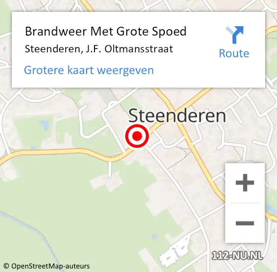 Locatie op kaart van de 112 melding: Brandweer Met Grote Spoed Naar Steenderen, J.F. Oltmansstraat op 30 december 2022 16:58