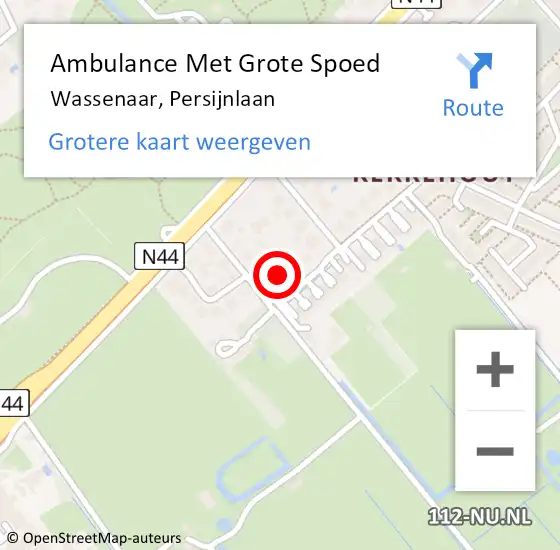 Locatie op kaart van de 112 melding: Ambulance Met Grote Spoed Naar Wassenaar, Persijnlaan op 30 december 2022 17:06