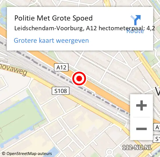 Locatie op kaart van de 112 melding: Politie Met Grote Spoed Naar Leidschendam-Voorburg, A12 hectometerpaal: 4,2 op 30 december 2022 17:09